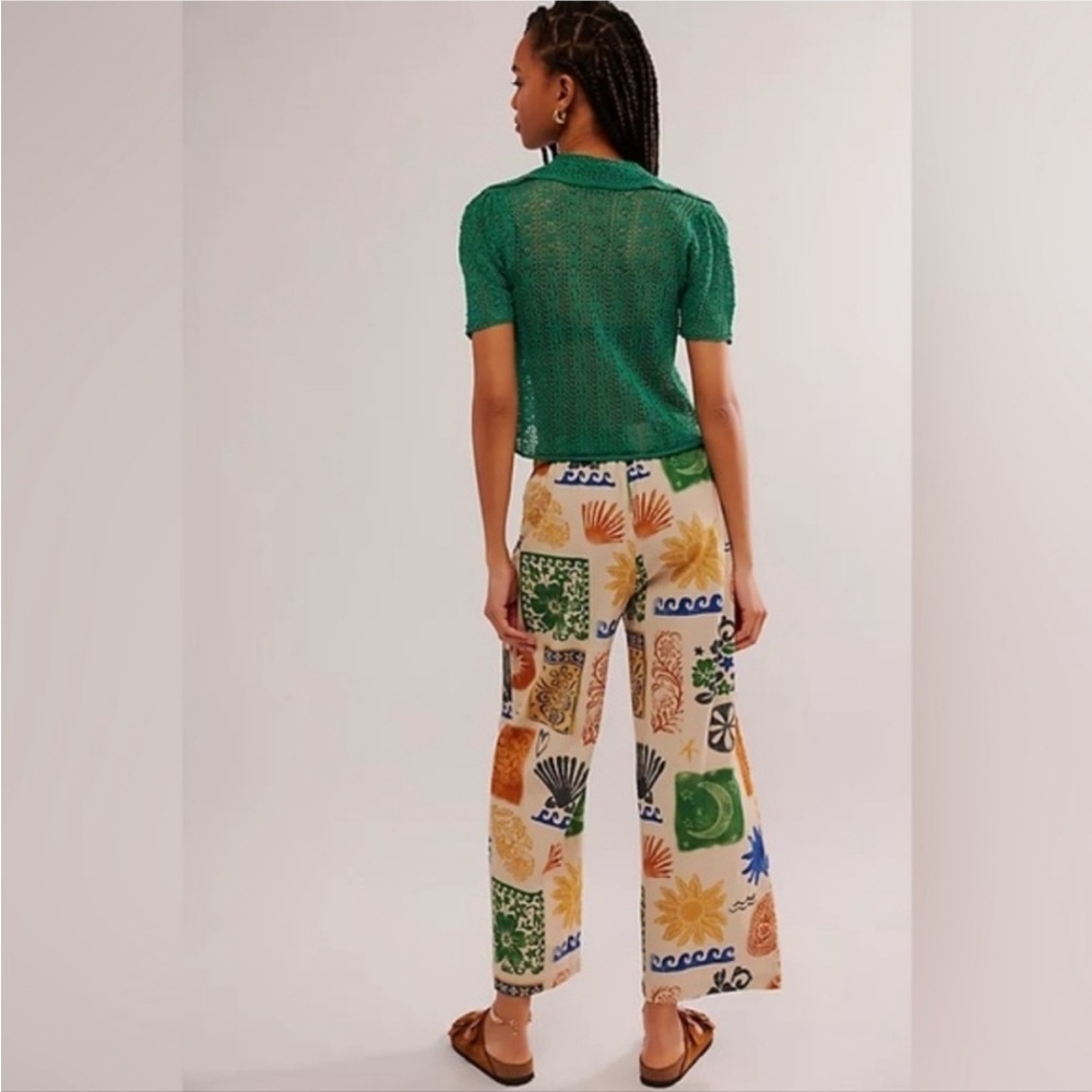 Free People Seaside Block-Printed Pull-On Pants Size Small - Picture 2 of 11